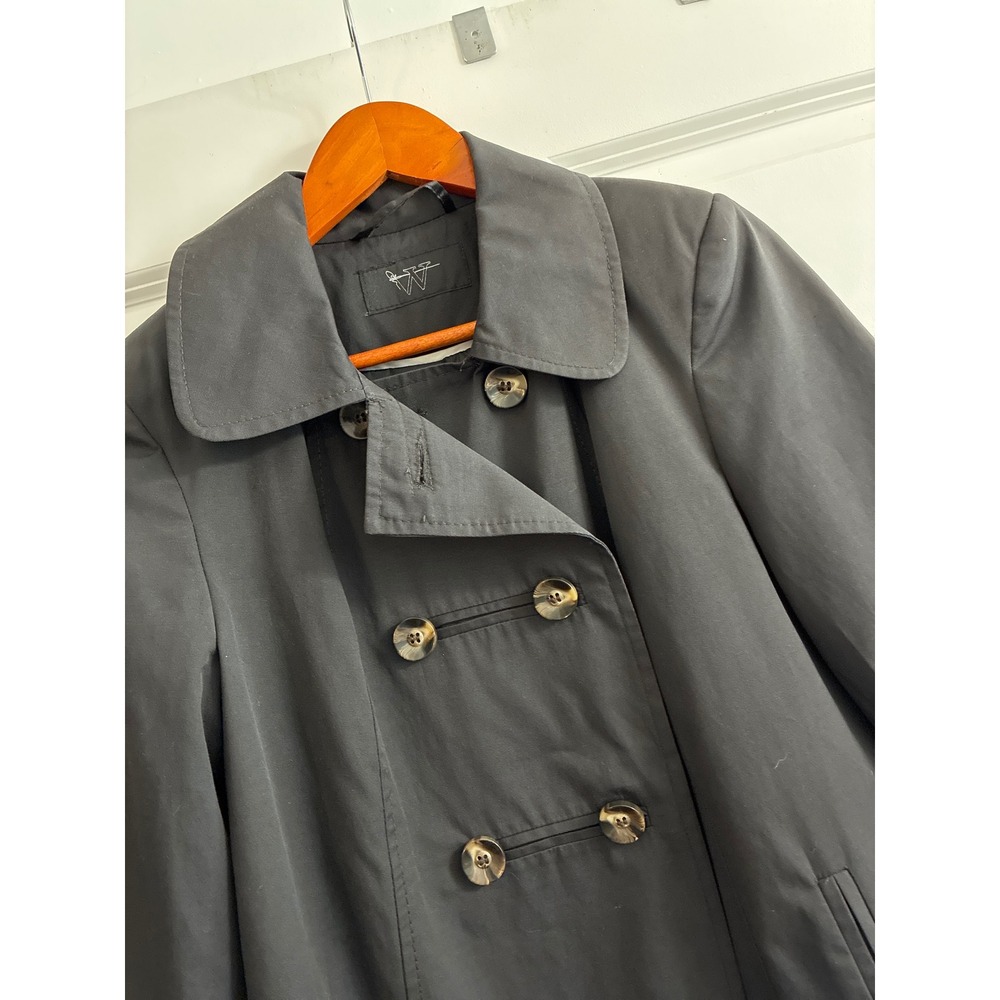 BHS Black Double Breasted Trench Coat Jacket Womens Size 12 Classic Mid  Y2K